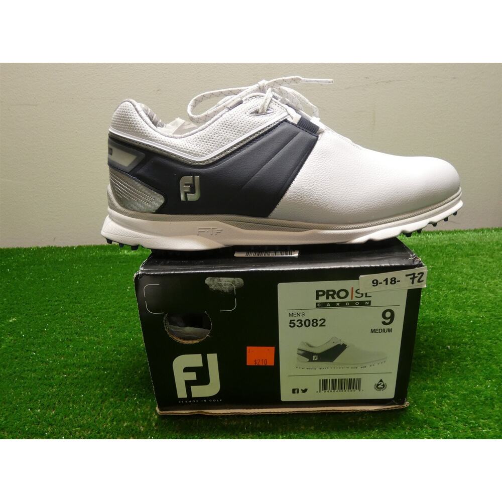 FootJoy Mens Pro SL Carbon Waterproof Spiked Golf Shoes 9M White/Blue 53082 New